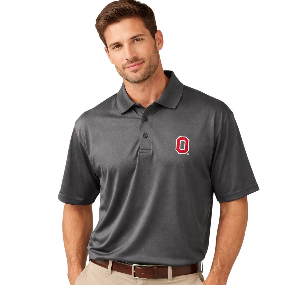 J. America Polo Shirt Men Large Gray Ohio State Buckeyes NCAA Collegiate Sporty